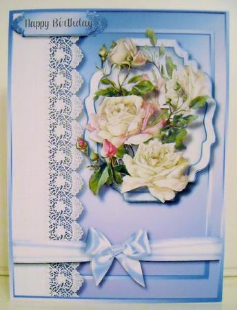 Cream Roses on a Lovely Plaque with Lace  by Pam Stubley