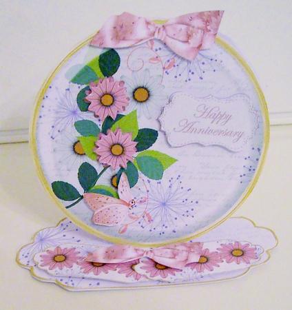 Pink Daisy H Anniversary Pretty Circle Easel Card Mini Kit by Pam Stubley