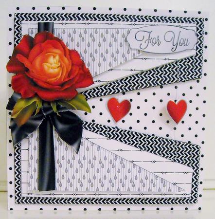Red Rose with Dangling Hearts Card by Pam Stubley