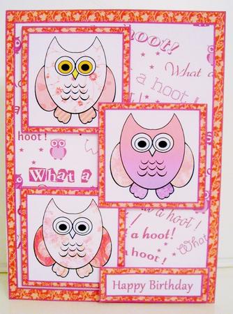 Three Squares Pink Owls by Pam Stubley
