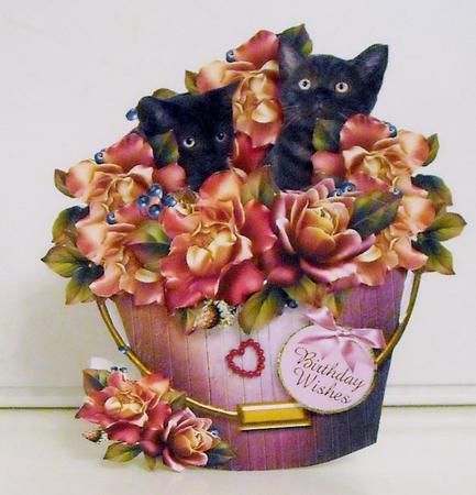 Bucket of Roses and Kittens Shaped Card Mini Kit by Pam Stubley
