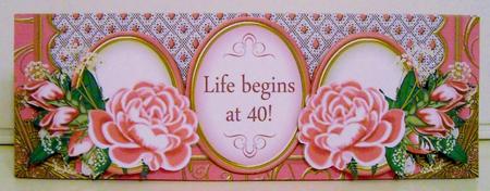 Cerise Rose Life Begins at 40 Large Dl Decoupage Card Kit by Pam Stubley