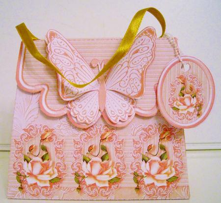 Handbag Gift Box Peach Cameo Roses with Butterfly by Pam Stubley