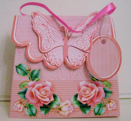 Handbag Gift Box Pink Roses with Butterfly by Pam Stubley