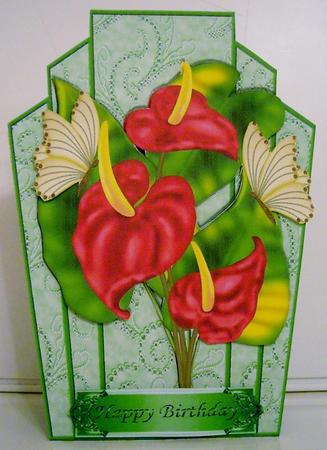 Pretty Exotic Anthuriam Flower on Art Deco Topper by Pam Stubley