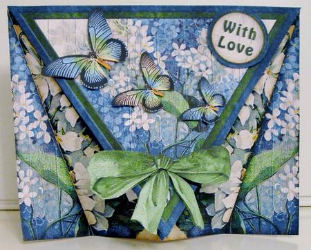 Blue and White Flowers Triangle Fancy Fold Card 204 by Pam Stubley