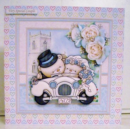 Wedding Bears in Car 8x8 Wedding Day Mini Kit & Decoupage by Pam Stubley