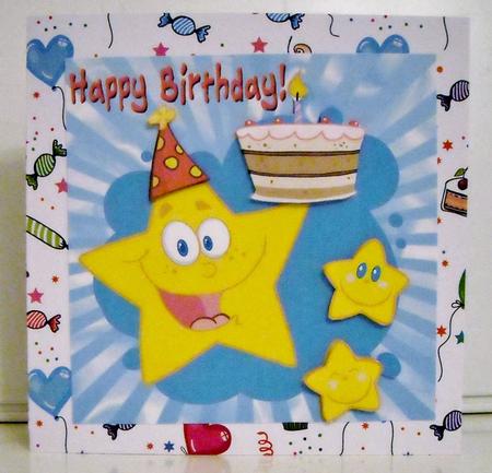 Birthday Cake with Funny Face Stars 8x8 by Pam Stubley