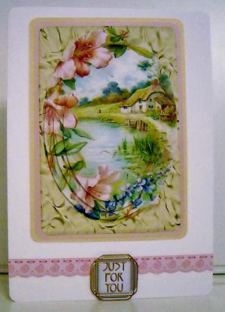 Pretty Cottage with Flowers Oval Pyramids by Pam Stubley