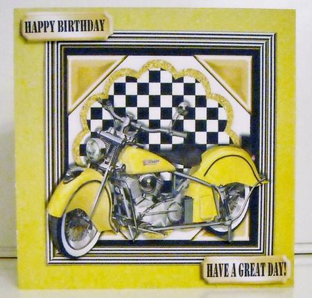 Gold Motorbike with Chequered Frame 8x8 by Pam Stubley