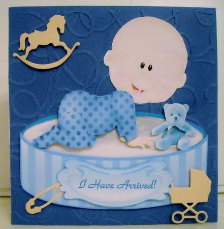 Baby Boy & Teddy Bear - Shaped Card Topper with Decoupage by Pam Stubley