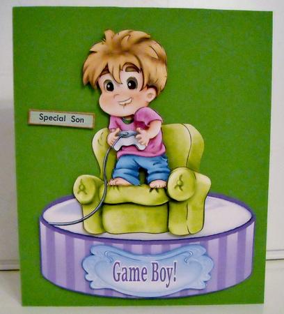 Game Boy - Shaped Card Topper with Decoupage by Pam Stubley