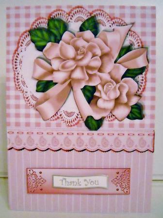 Pink Gingham and Pink Flower with Bow on Lace by Pam Stubley