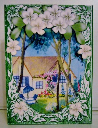 Tea in the Garden with Pretty Flowers and Cottage by Pam Stubley