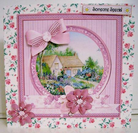 8x8 Country Cottage with Bows and Floral Decoupage by Pam Stubley
