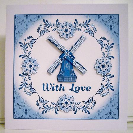 Delft Blue Windmill with Flowers by Pam Stubley