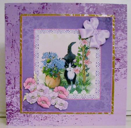 Cat and Hydrangeas with Decoupage by Pam Stubley