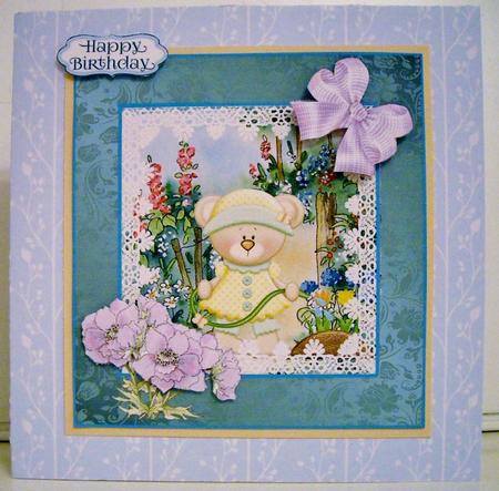 Bear Watering the Garden with Decoupage by Pam Stubley