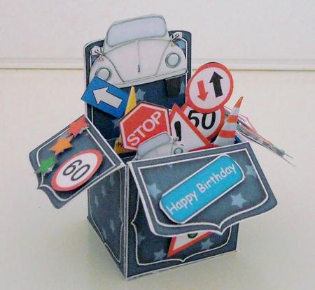 3D Vw Beetle Car Rubber Band Pop Up Box Card by Pam Stubley