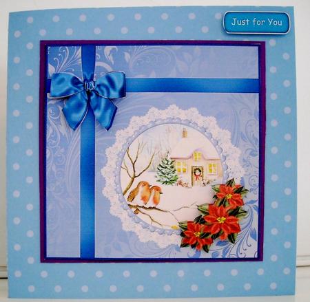 8x8 2 Robins with Bow and Poinsettia Decoupage by Pam Stubley