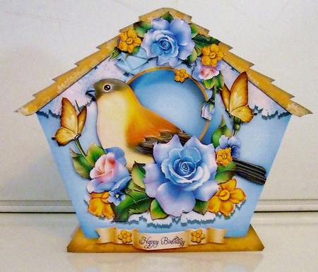 Colorful Bird House with Roses by Pam Stubley