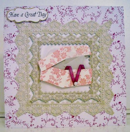 Antique Lace on Satin Card Front 8x8 and Topper by Pam Stubley