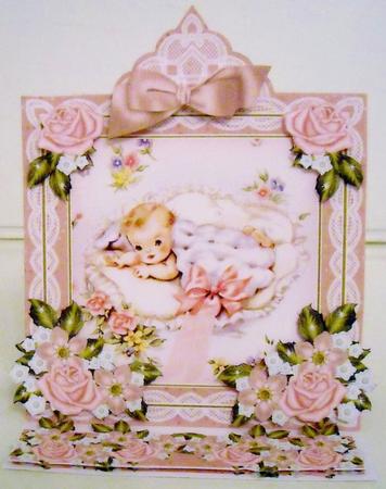 Baby Girl Pink Lace Top Easel Card & Envelope Kit by Pam Stubley