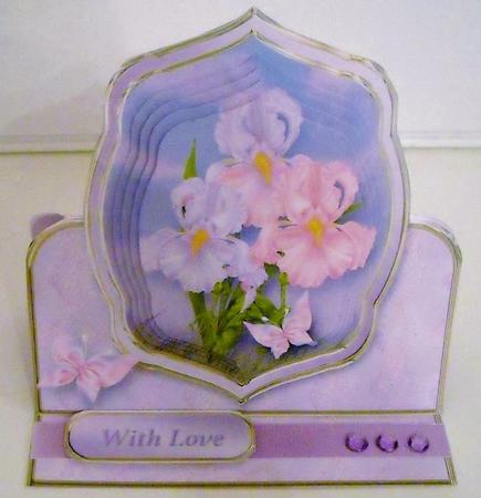 Pink and Mauve Irises Pyramid Easel Card Mini Kit by Pam Stubley