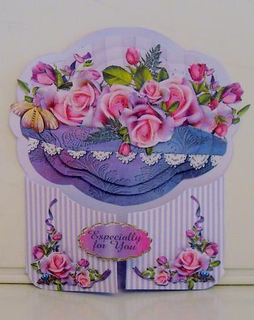 Mauve Rose Gatefold Pyramage Shaped Card Plus Bonus Envelope by Pam Stubley