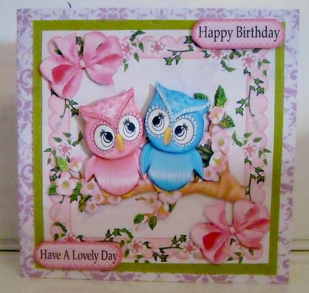 Cute Pair of Owls on a Branch of Flowers 8x8 Mini Kit by Pam Stubley