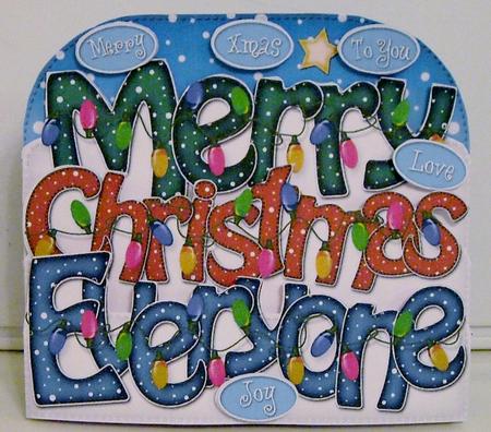 Merry Christmas Everyone Xmas Lights Pop Out Xmas Word Card by Pam Stubley
