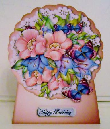 Round Topper Standalone Card Springflowers& Butterflies by Pam Stubley
