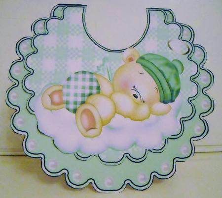 Sleepy Little Angel Bear in Green on a Cloud, Bib by Pam Stubley