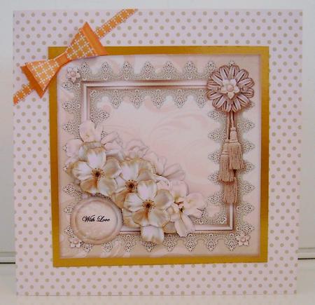 Deep Cream Roses in Lace Frame by Pam Stubley