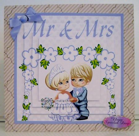 Mr & Mrs Cute Wedding Couple Floral Arch Pyramage Card by Pam Stubley
