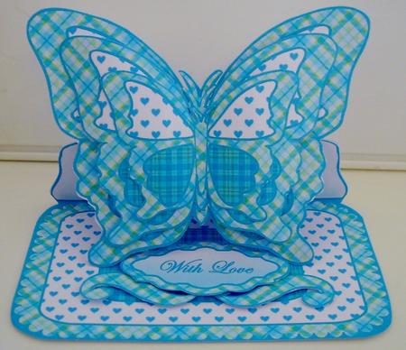 Layered Easel Card-butterfly- Turquoise Tartan by Pam Stubley