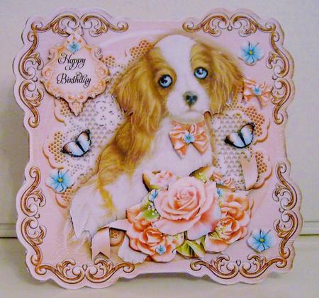 Cute Puppy with Soft Roses Card by Pam Stubley