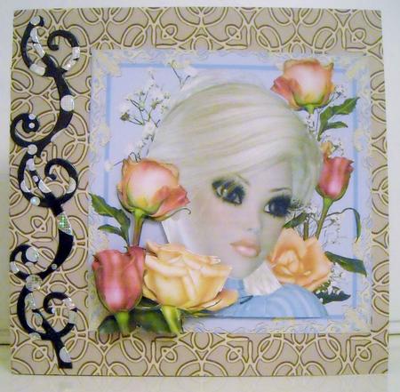 Blonde in Blue with Roses by Pam Stubley