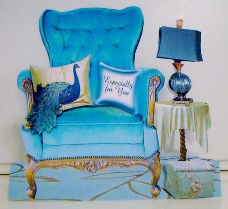 Blue Armchair Shaped Card Plus Gift Card by Pam Stubley