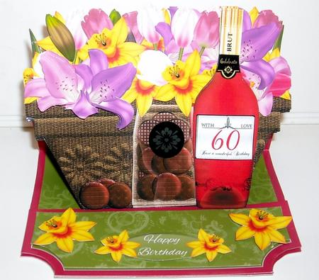 Mixed Bouquet Gift Basket Easel Card by Pam Stubley