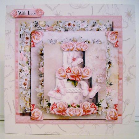 The Pink Rose Wedding Cake Card Front by Pam Stubley