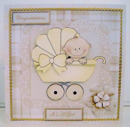 Baby in Pram Card Front with Decoupage by Pam Stubley