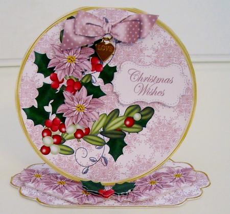 D Pink Poinsettia Christmas Wishes Circle Easel Card m Kit by Pam Stubley