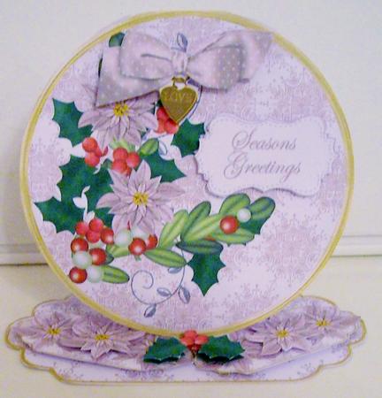 Dpink Poinsettia Seasons Greetings Circle Easel Card m Kit by Pam Stubley