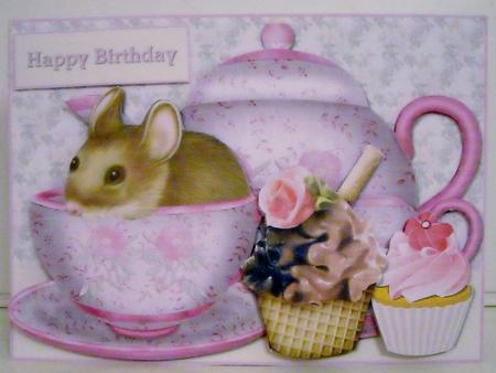 Teacup Mouse with Cupcakes by Pam Stubley