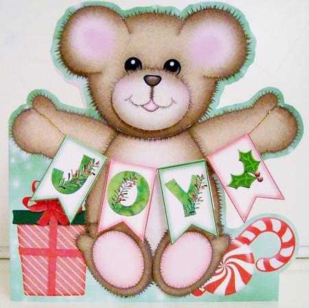 Bunting Christmas Teddy - Holly Joy Card by Pam Stubley