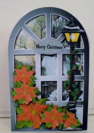 Christmas Window, Lantern & Poinsettias by Pam Stubley