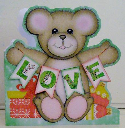 Bunting Christmas Teddy - Holly Love Card by Pam Stubley