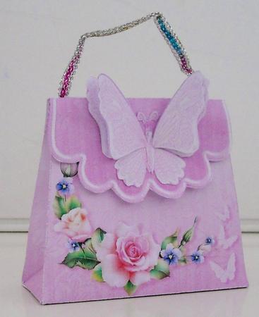 Handbag Gift Box Crescent of Roses with Butterfly by Pam Stubley