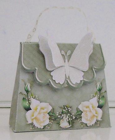 Handbag Gift Box Cream Roses on a Spotted Bgd with Butterfly by Pam Stubley